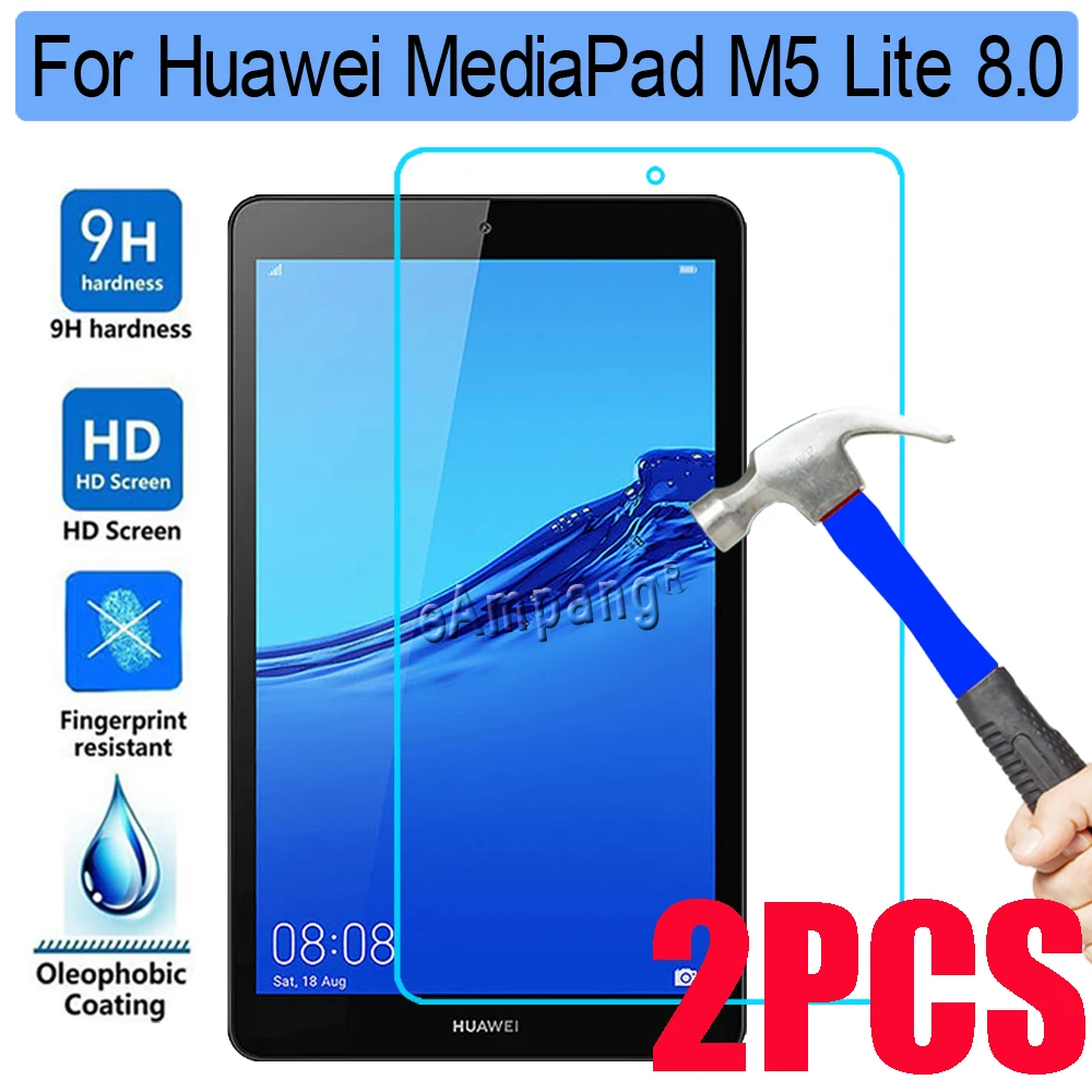 

2 PACKS Tempered Glass Screen Protector for Huawei Mediapad M5 lite 8.0 tablet protective film 9H 0.33mm