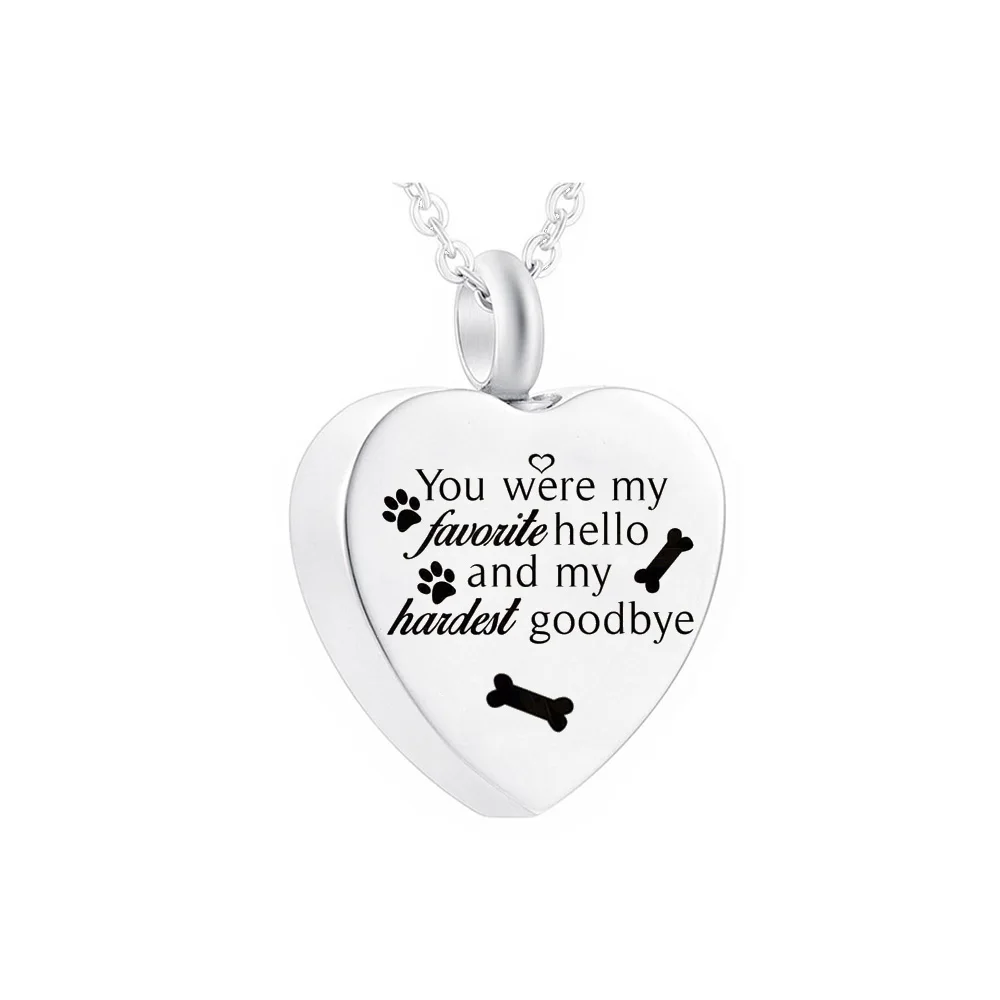 Dog paw pendant necklace stainless steel heart keepsake urn cremation jewelry souvenir pet dog ashes urn