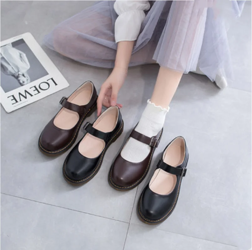 Japanse Lederen Schoenen Vrouwelijke Britse Student College Stijl Retro Mary Jane Schoenen Zachte Zus Jk Uniform Schoenen Kawaii Schoenen