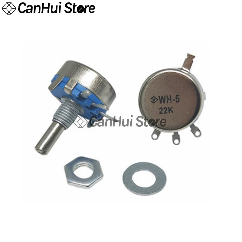 WH5-1A Carbon Film Resistor 1K 2K 10K 47K 4K7 470R 100K 470K 220K 1K5 22K 1M ohm 3-Terminals Round Shaft Rotary Taper WH5