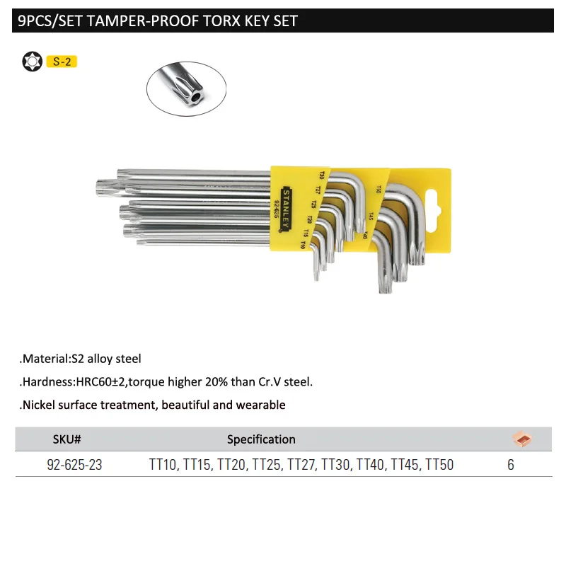 Imagem -06 - Stanley-chave de Fenda Torx de Segurança ou Peças Formato em l com Buraco Feminino de Segurança