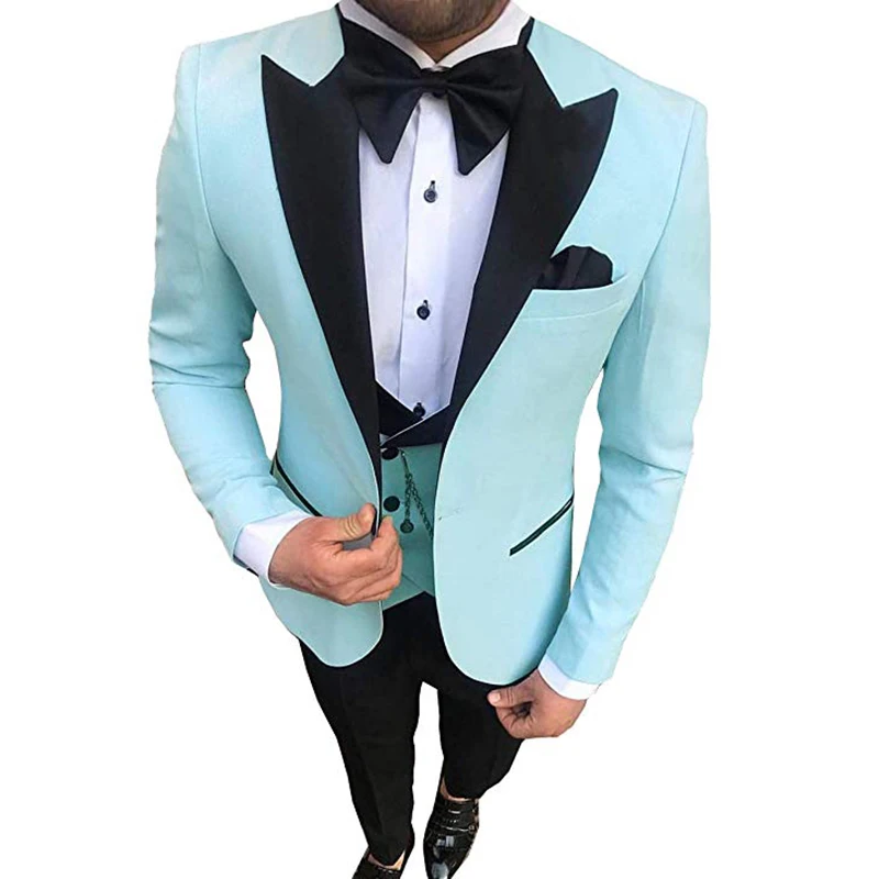 Trajes informales de Color claro para hombre, esmoquin ajustado con solapa de muesca de 3 piezas para fiesta de graduación, boda (Blazer + chaleco + Pantalones)