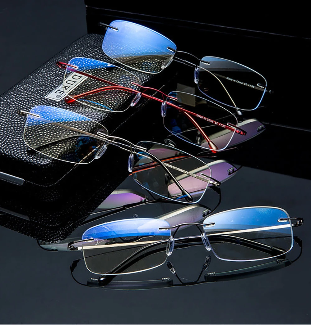 Randlose Lesebrille aus Titanlegierung, ultraleicht, quadratisch, flexibel, Presbyopie-Brille, Anti-Blue-Ray-Brille, Unisex – Detail 1