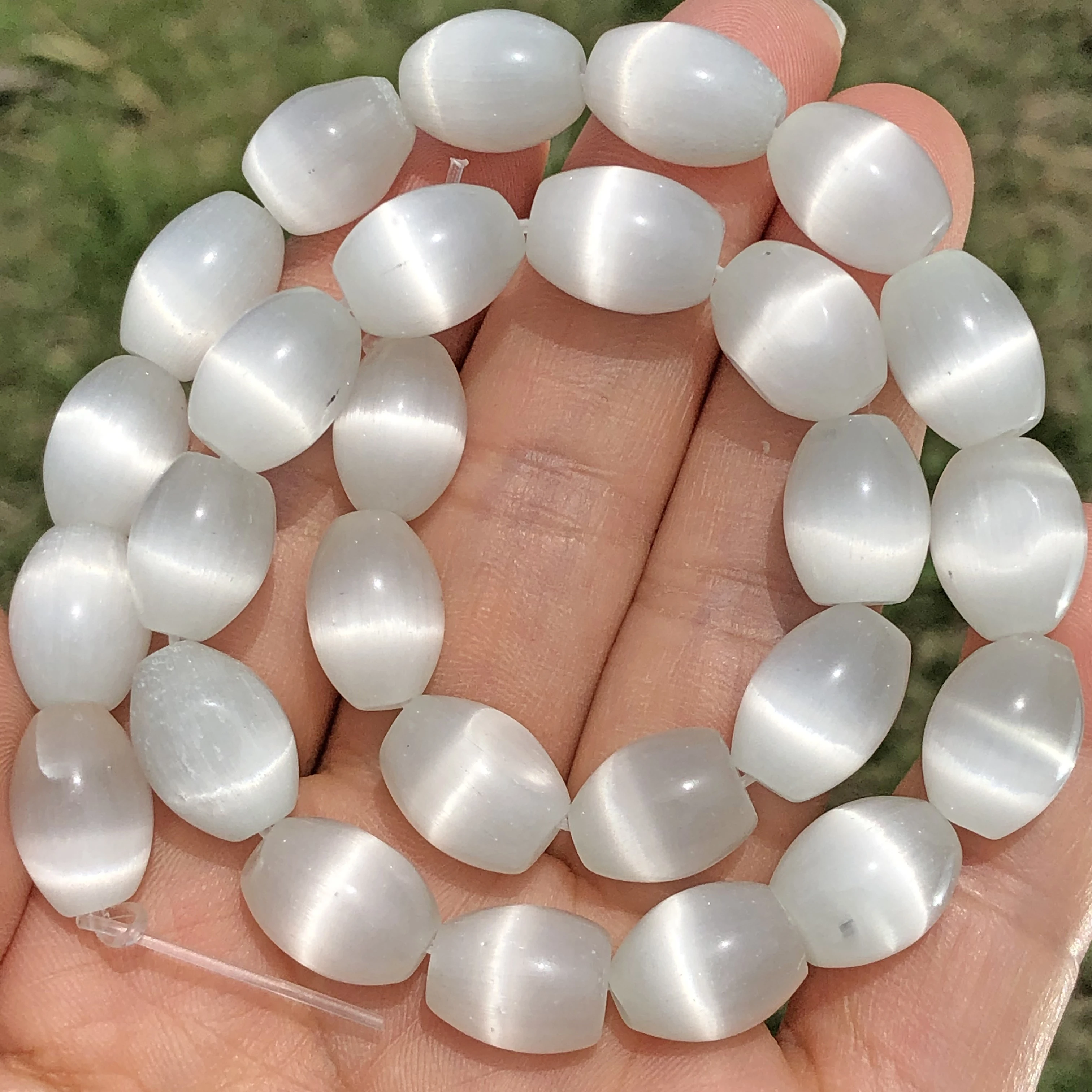 10x14mm Top Quality White Rice Shape Cat\'s Eye Stone Oval Shape Loose Spacer Moon Crystal Beads For Jewelry Making DIY Bracelets