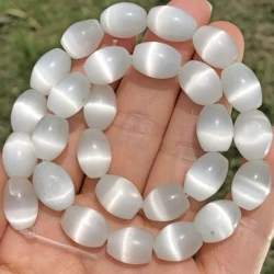 10x14mm Top Quality White Rice Shape Cat's Eye Stone Oval Shape Loose Spacer Moon Crystal Beads For Jewelry Making DIY Bracelets