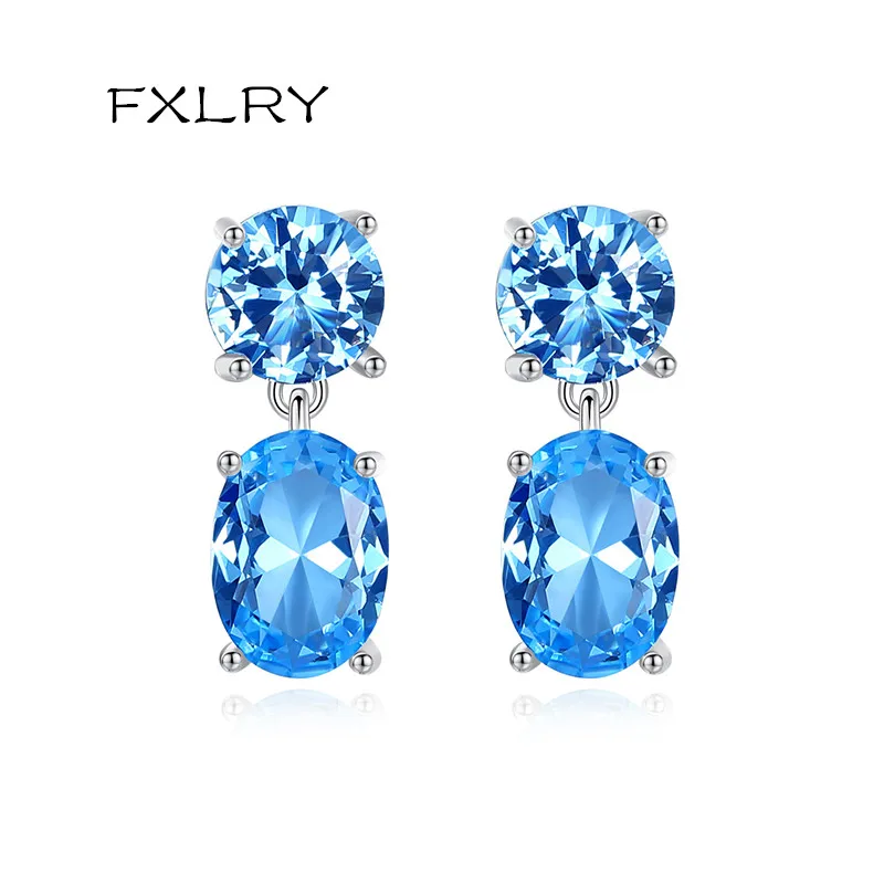 

FXLRY Новое поступление Роскошные Синие циркониевые топазы Висячие серьги для женщин Свадебные обручальные ювелирные изделия