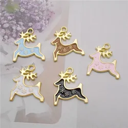 10PCS Enamel Cartoon Deer Charms 18*20mm Mixed Colors Alloy Christmas Elk Necklace Pendant Bracelet Earrings Jewelry Accessory