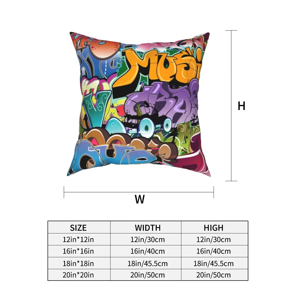 Graffitti Pillow Case Colorful Logo Pattern Retro Hip Love Cushion Covers Awesome Decorative Pillowcase for Sofa 45x45cm