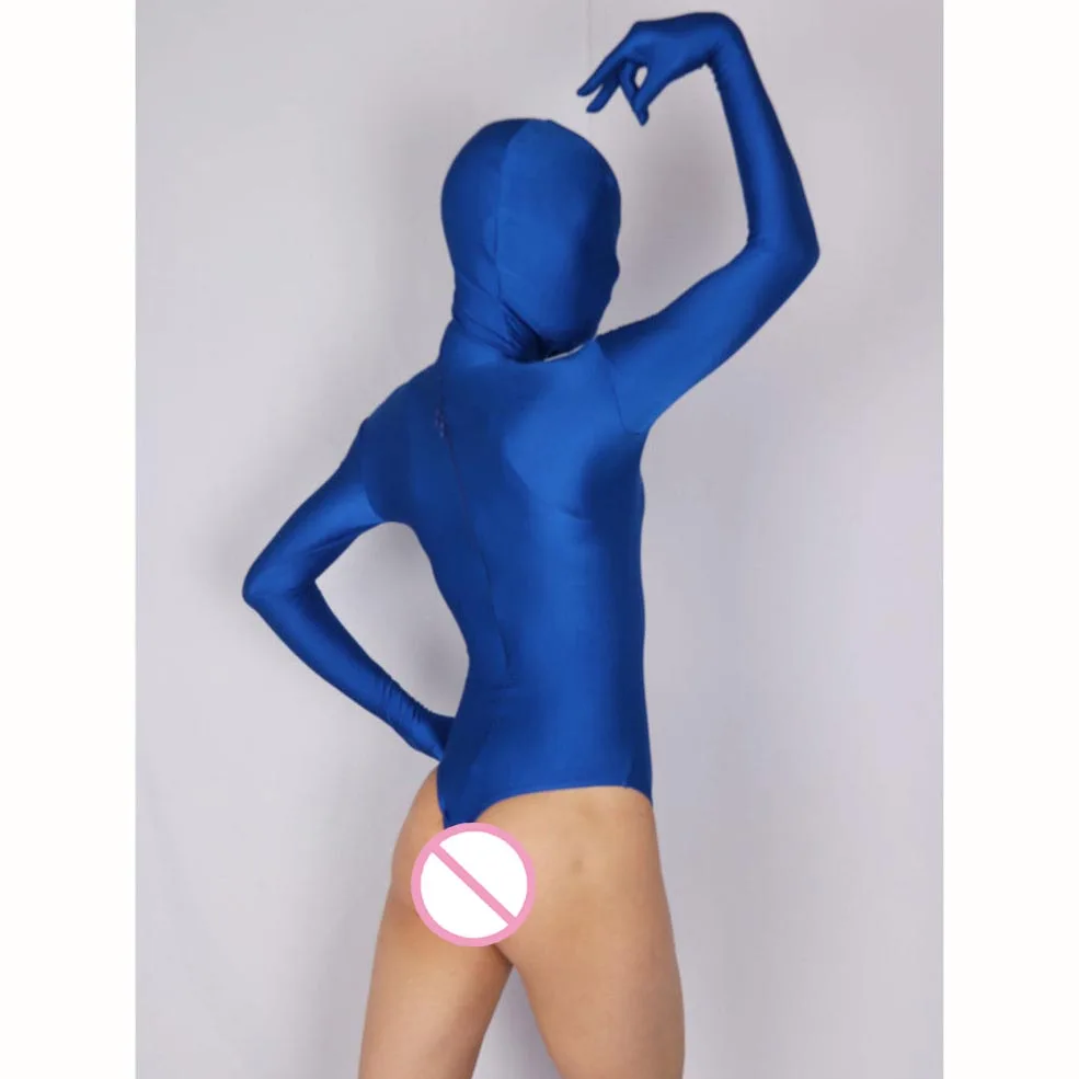 Unisex Shiny Separated Fingers Bodysuit Masked Half Coat Zentai One Piece Tights Bodystocking Cosplay Stay Costume Leotard Body