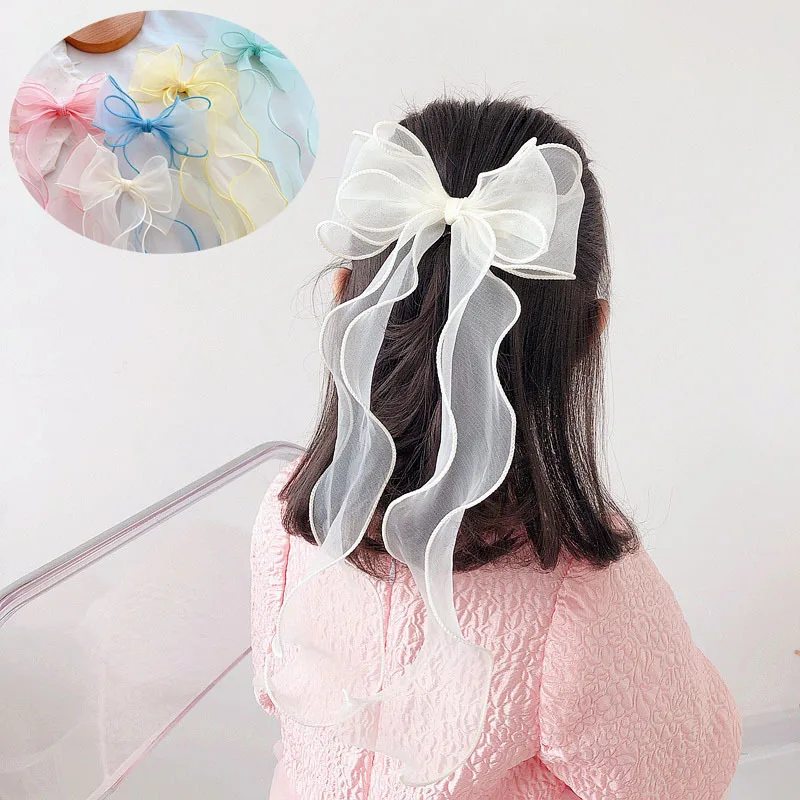 New Korean Princess Style Press Clip Double-Layer Organza Bow Ribbon Braided Lace Side Clips Temperament Hair Accessories