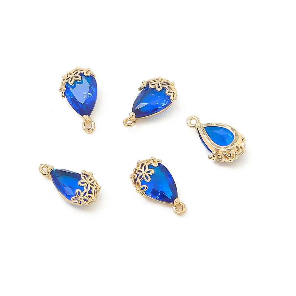 9x16mm 1Pc plum blossom Copper Plated Drop Water Shape Shining Zircon Crystal Pendants for Diy Earrings Findings Necklace Charms