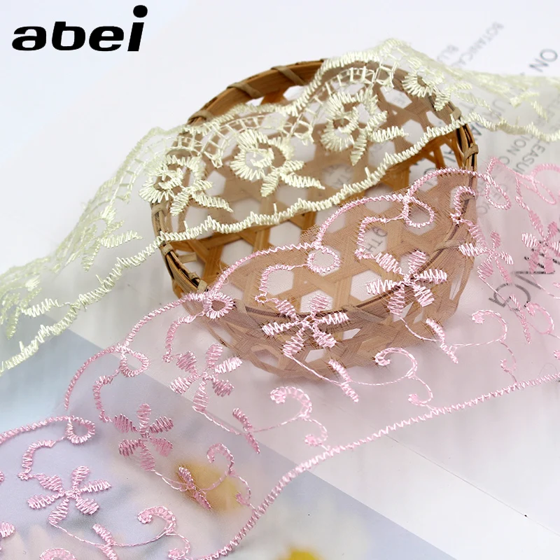 4/7cm 5yards Embroidered Organza Lace Ribbon DIY Sewing Clothing Fabric Accessories for Skirts Wedding Party Dress