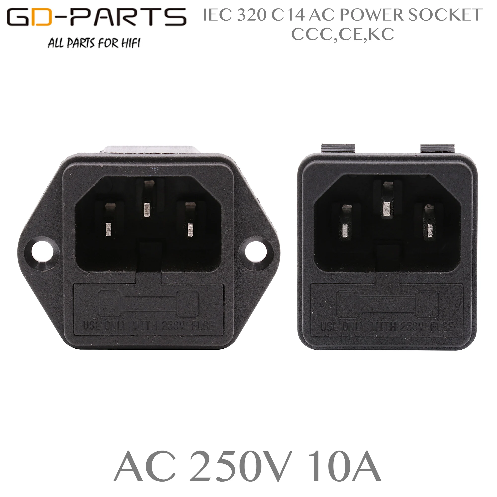 3-PIN IEC 320 C14 Male Power Socket Receptacle Outlet Plug Connector With Fuse Holder FOR Audio AMP AC 250V 10A RoHs CCC TUV CE