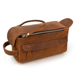 Luufan-Trousse de toilette en cuir véritable pour homme, pochette rétro, étui à cosmétiques de voyage, sac de rangement pour homme, déterminer