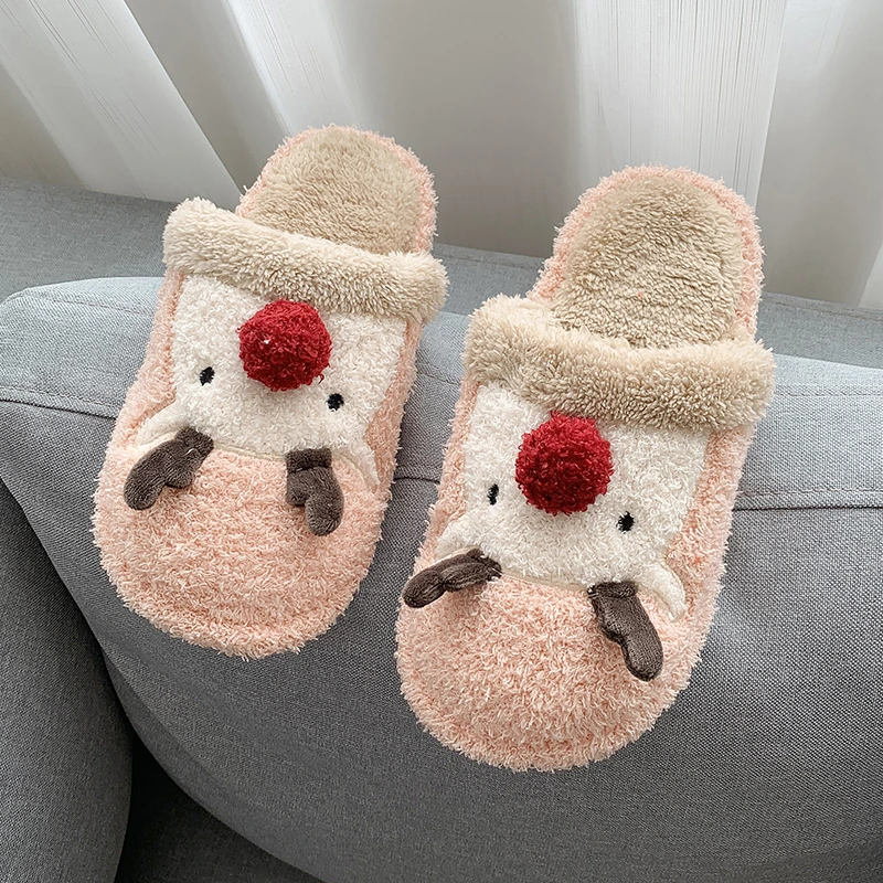 Stuffed Women Slippers Home Indoor Winter Warm House Bedroom Flat Non-slip Soft Plush Cotton Shoes Ladies Cute Fur Fluffy Slides