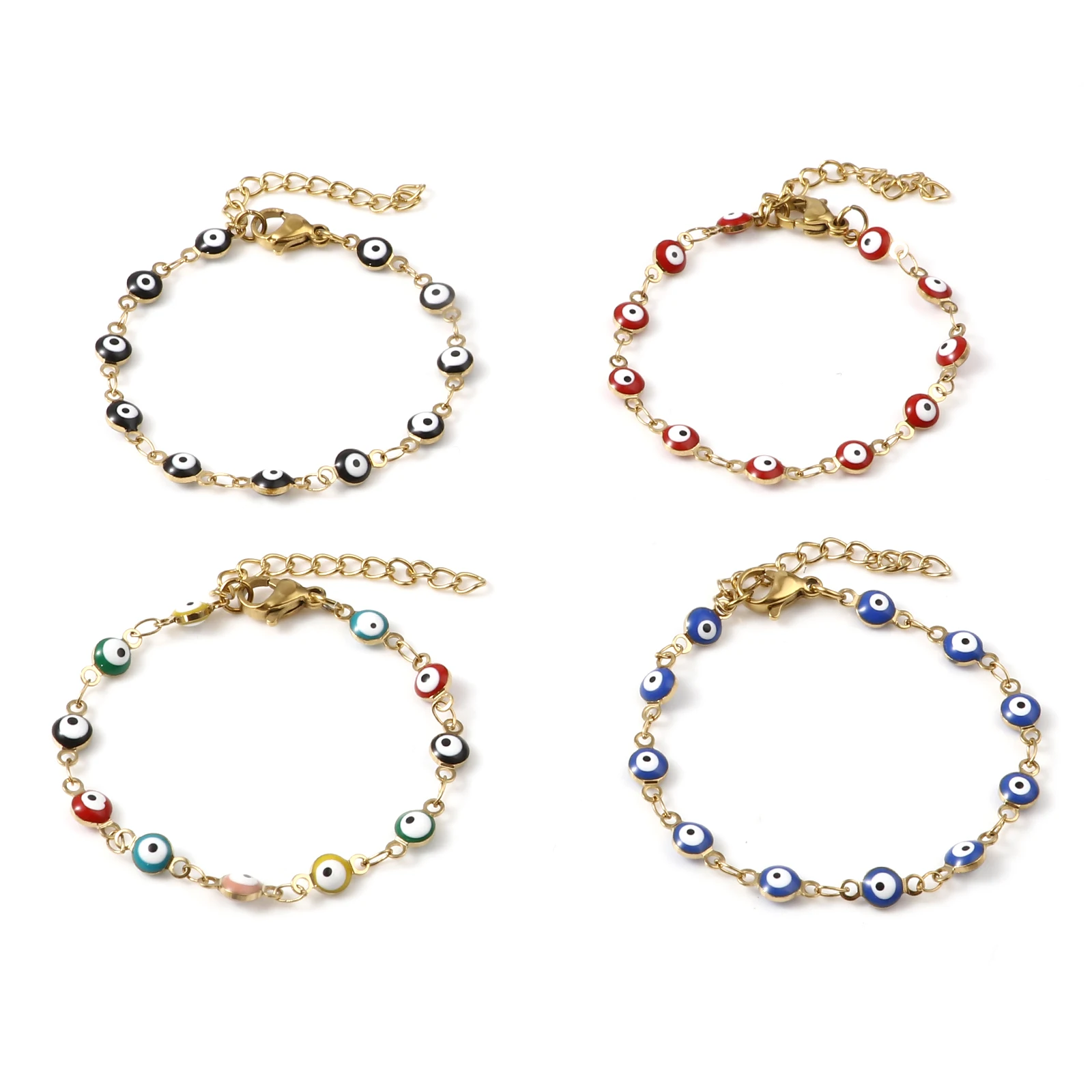 1 PC 13.5cm Fashion Evil Eye Bracelets Stainless Steel Gold Blue Red Enamel Bead Bracelet For Girl Lucky Turkish eye Jewelry