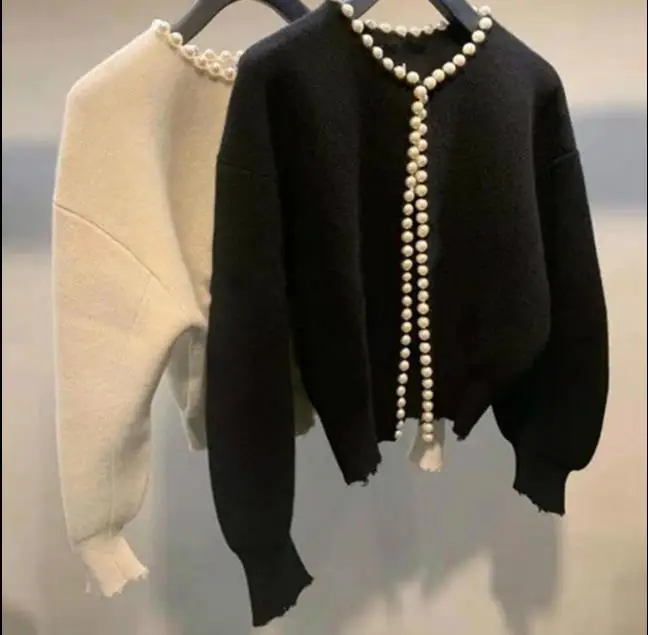 Pearls Cardigan Wool Knit Vintage Women\'s Coat outer wear autumn and winter