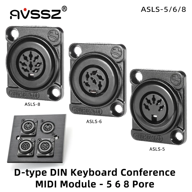 AVSSZ D-type Audio Conference Microphone Adapter MIDI Keyboard DIN 5 6 8 Pole Soldering Connector Socket Fits 86 Information Box