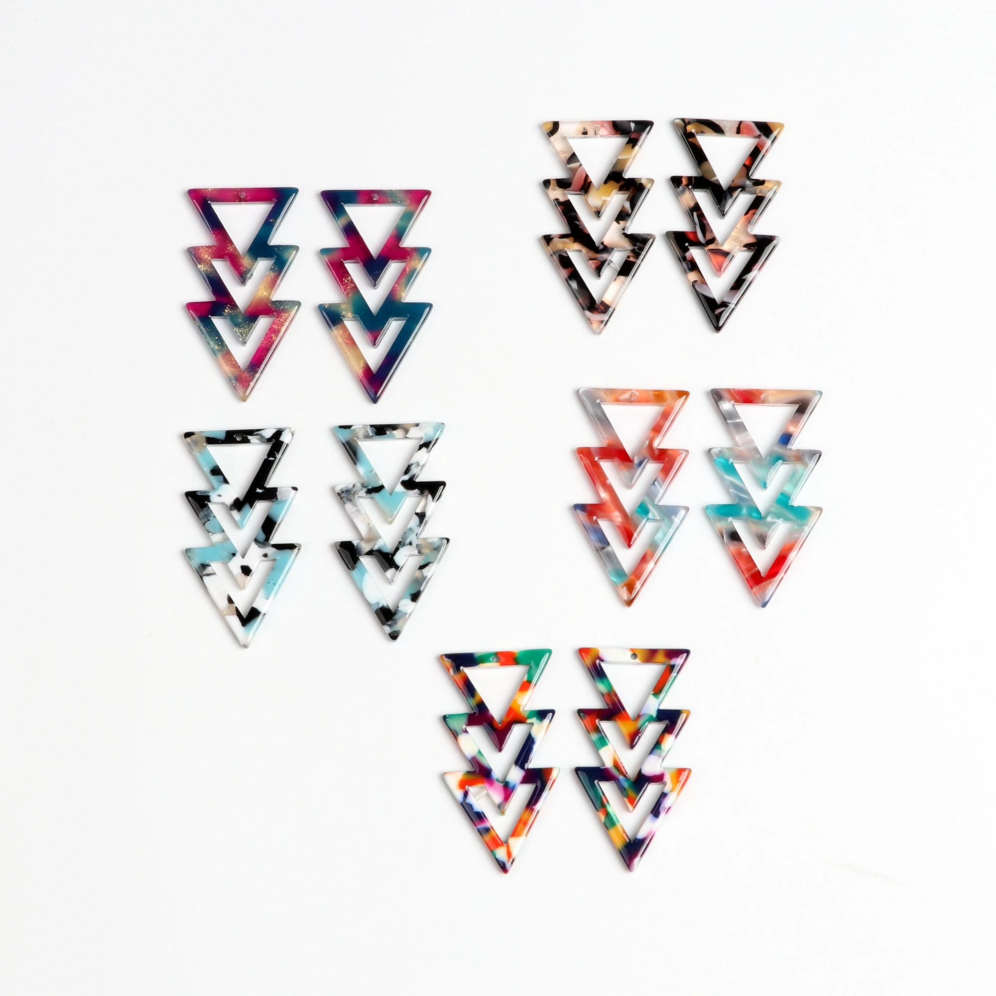 Tortoise Shell Earring Charms,Acetate Acrylic Triple Triangle Shaped Pendant,Earrings Part,Big Earring Findings,39x20.5mm,ACE245