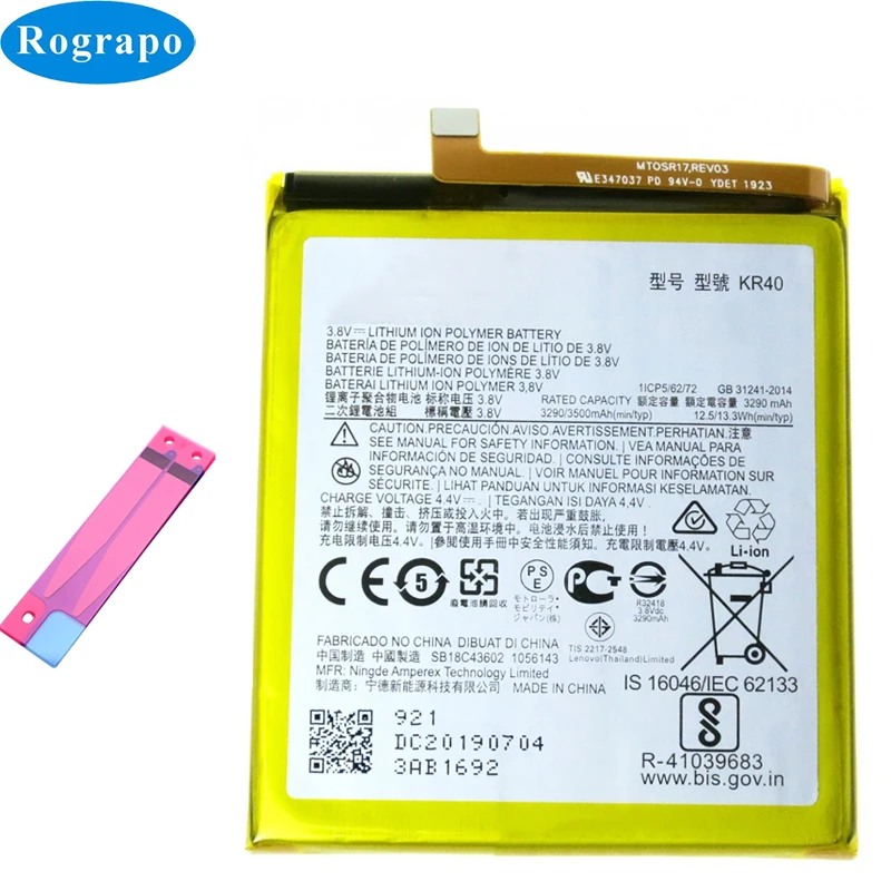 Full 3500mAh KR40 Mobile Phone Replacement Battery For Motorola Moto One Action XT2013-1 / One Vision XT1970-1