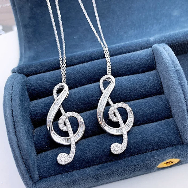 KOFSAC New Beautiful 925 Sterling Silver Necklaces For Women Elegant Zircon Musical Note Pendant Jewelry Lady Party Accessories