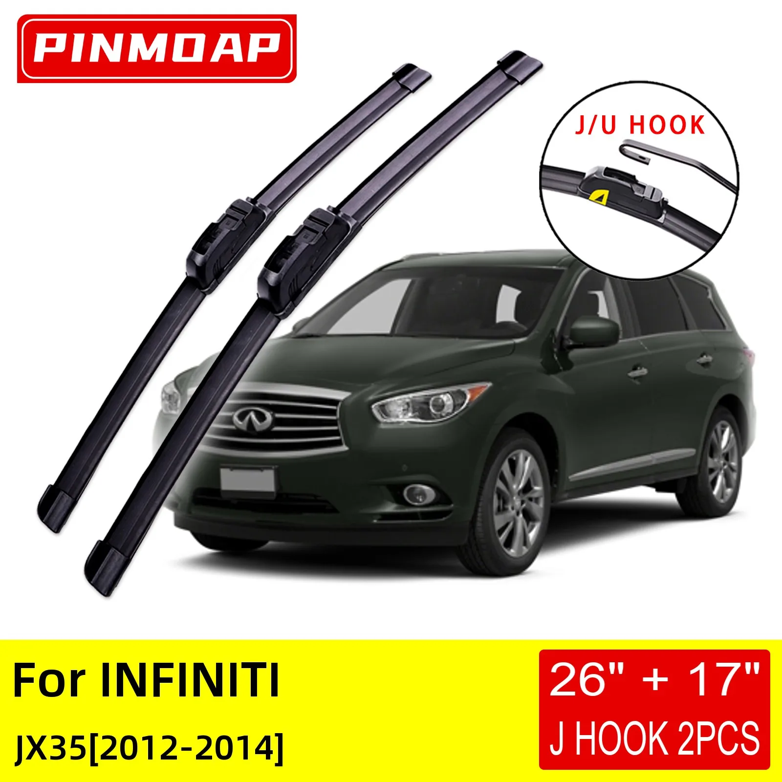 

For INFINITI JX35 2012 2013 2014 Front Wiper Blades Brushes Cutter Accessories U J Hook