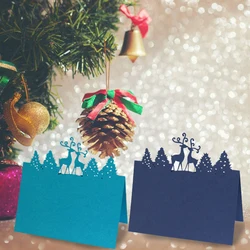 50pcs Christmas Deer Tree Table Name Place Cards Laser Cut Lace Name Message Setting Card Seat Wedding Party Favor Table Decor