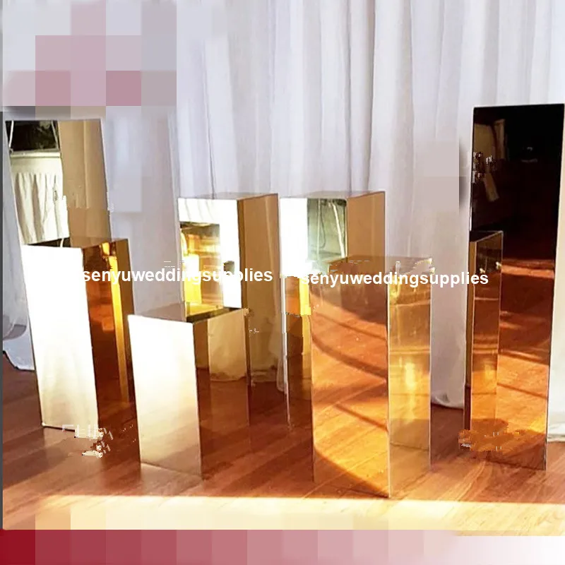 

Manufacturer wholesale price sale luxury wedding modern event gold acrylic plinth stand wedding decoration senyu1896