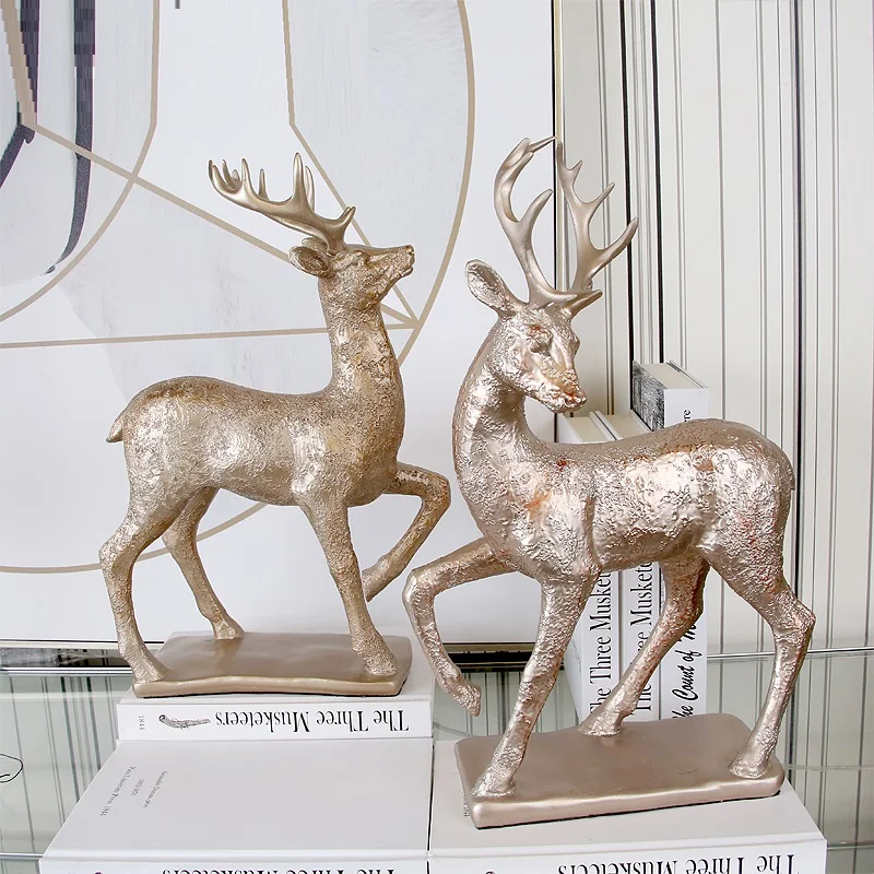 MODERN SIMPLE CREATIVE GOLD AND SILVER SIKA DEER ART SCULPTURE ANIMALS STATUE RESIN CRAFT LIVING ROOM DECORATIONS FOR HOME R3820