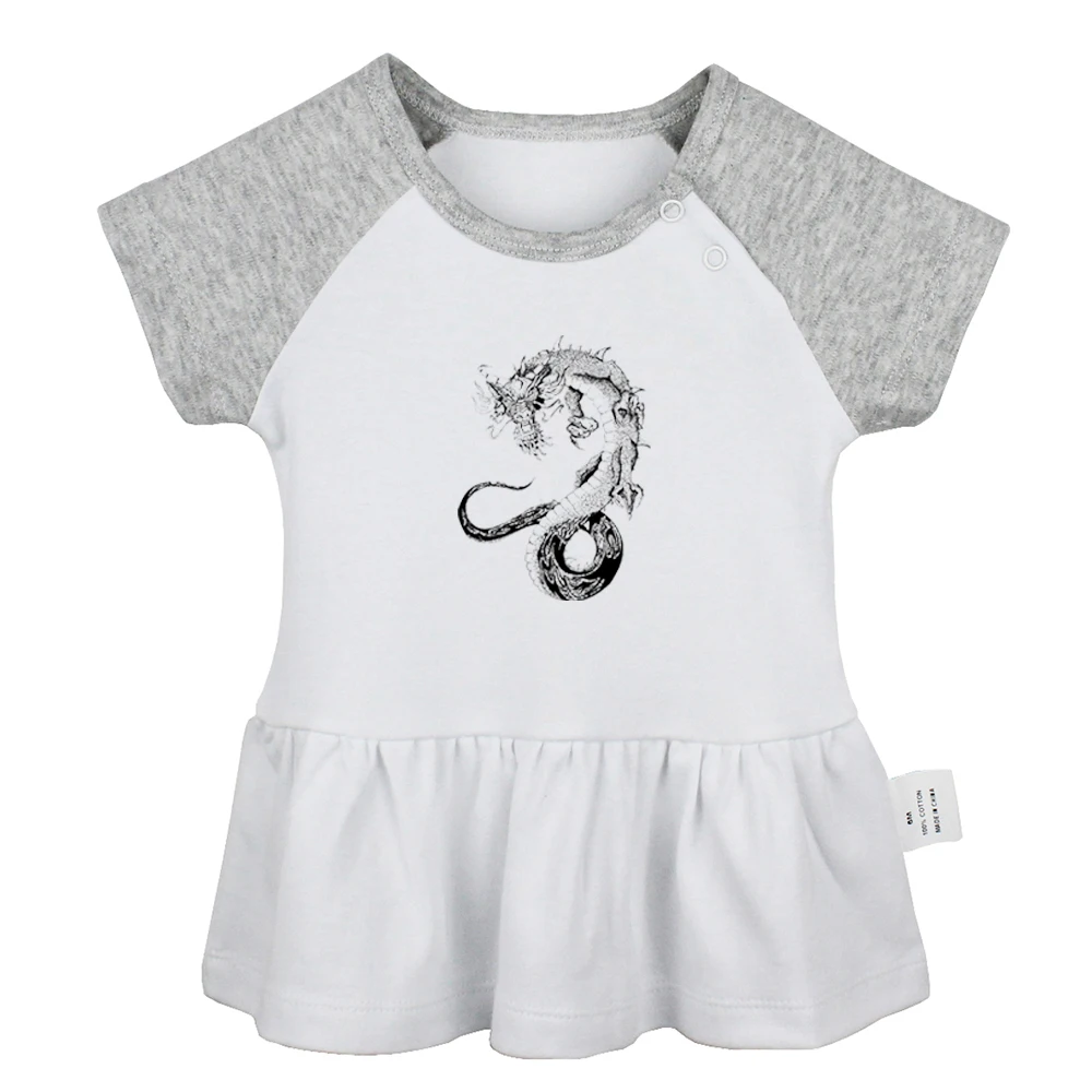 

Chinese Dragon Totem Funny T Rex Licensed To Carry Small Arms Design Newborn Baby Girls Dresses Toddler Infant Cotton Clothes