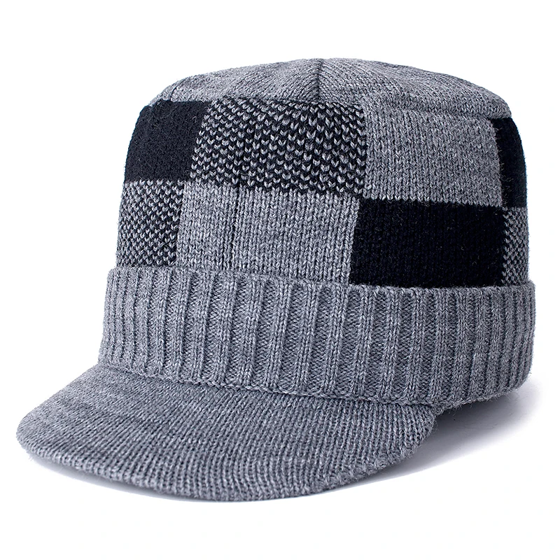 Chapéu de malha de algodão masculino e feminino, aba de pele, skullies, gorros, gorro, tampas de lã, alta qualidade, inverno