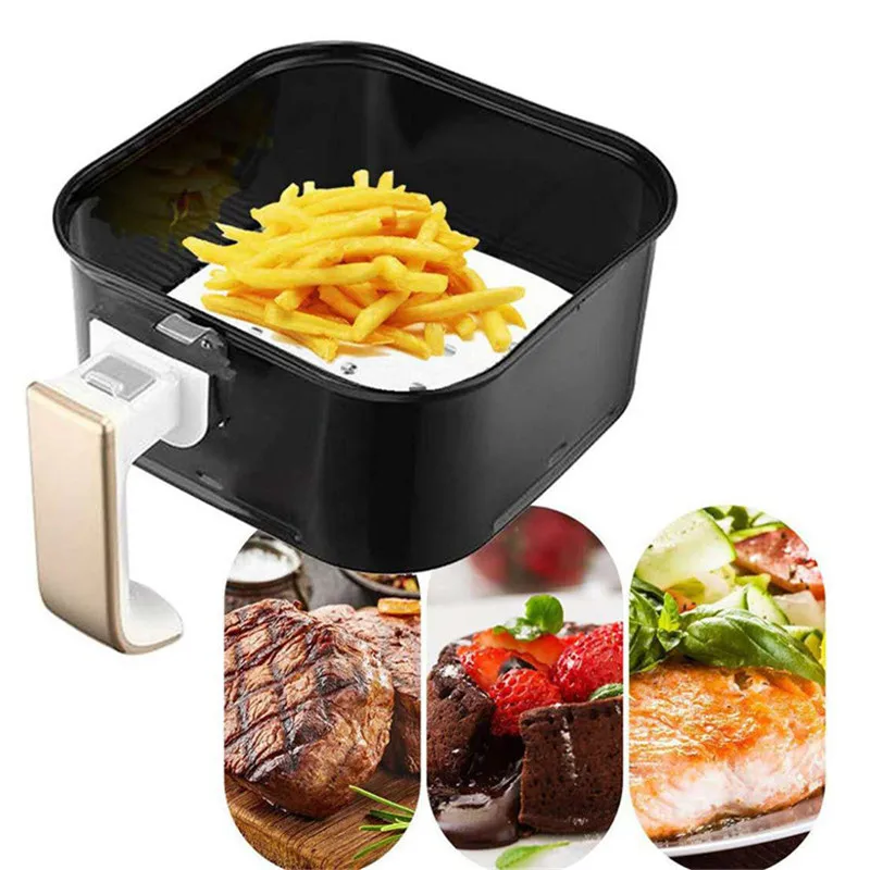 50 Stück quadratische Luftfritteusen Premium perforierte Unterlage Pergament Antihaft-Dampfkorbmatte Backen Speiseölpapier – Detail 2
