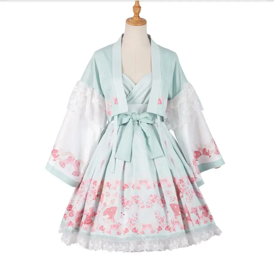 Robe Lolita Sakura JSK + plume, Design mignon Kawaii, deux pièces, princesse japonaise rétro, robe de soirée