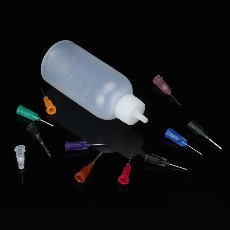 1/5pcs  50ml  transparent polyethylene needle dispenser rosin solder paste dispensing bottle and 11-pin tool