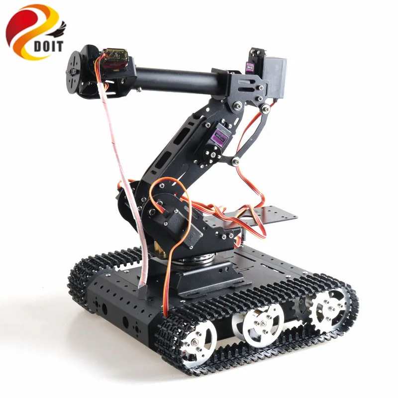 SZDOIT Full Metal 7DOF Robot Arm+ TC100 Smart Tank Chassis Kit Vehicle Robotic Servo Motor DIY For Arduino Unassembled Education