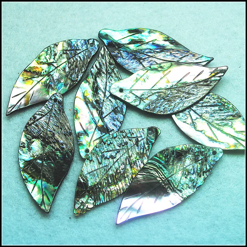 6PCS Nature Abalone Shell Leaves Shape For Women Necklace Or Bracelets Designs Top Drilled Hole Size 48X22MM Hot Selling