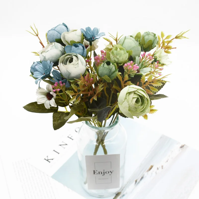 1 Bunch 5 Gabeln 12 Köpfe Künstliche Blumen Günstige Vasen Home Dekoration Zubehör Hochzeit Diy Braut Freiraum für Foto Requisiten – Detail 1