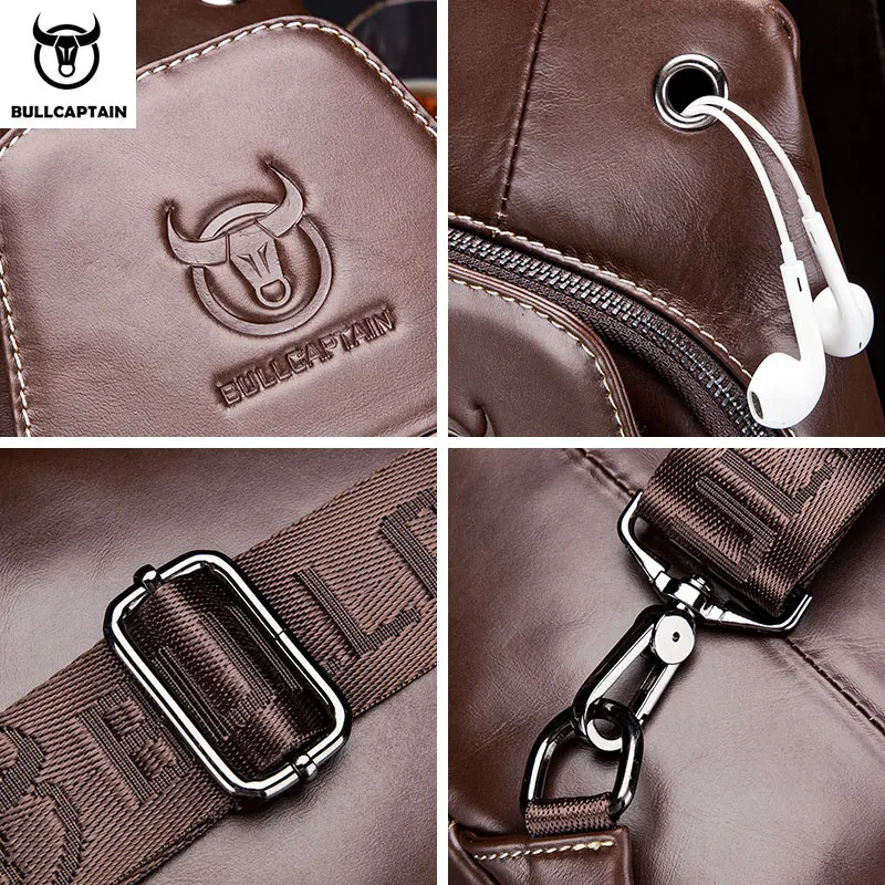 BULLCAPTAIN bolso de pecho de cuero genuino para hombres paquete de pecho de gran capacidad puede acomodar bolsos de pecho de negocios iPai de 7,9