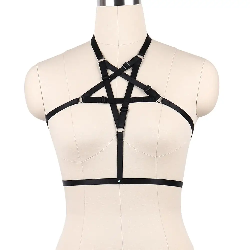 

Sexy Ladies Pentagram Body Harness Bra Fetish Chest Bondage Lingerie Erotic Cage Bra Gothic Garter Belt Suspenders