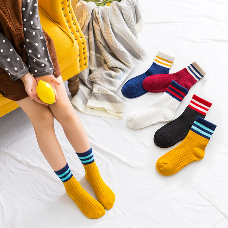 5Pairs/lot Kids Socks Autumn Winter Children Cotton Socks Striped Colorful Warm Thick Cool Baby Socks