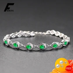 Luxury Women Bracelet 925 Silver Jewelry Water Drop Shaped Emerald Gemstone Fashion Accessories Wedding Party Engagement Gift