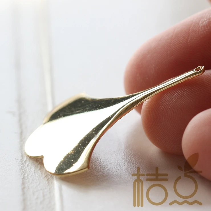 Solid Brass Charm - Fan - Ginkgo 37.5x30mm (3019C)