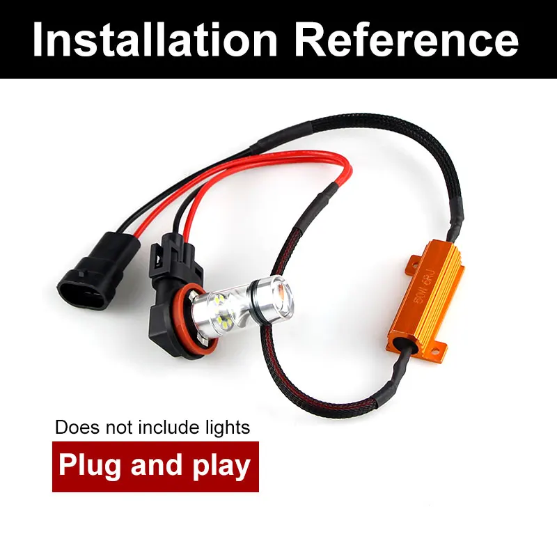 2PCS Error Free H4 H7 H8 H9 H11 9005 HB3 9006 HB4 Headlight Fog Light Xenon Lamp Bulb Decoder Resistor Wire Harness Adapter 50w