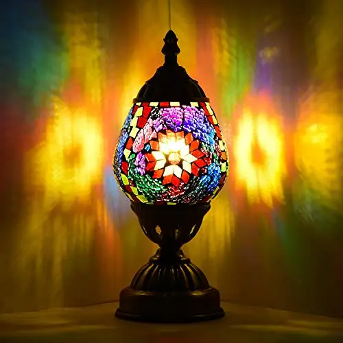 LaModaHome English Table Lamp Christmas Decorations Gift Mosaic Glass Egg Shaped Bedside Lamp Moroccan Lantern Desk Night Light