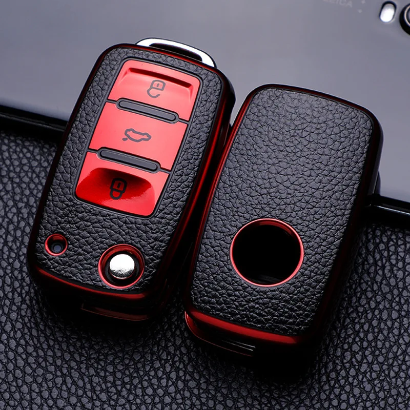 

Leather TPU Car Key Case Car Key Full Cover Protection Bag for VW Volkswagen Polo Tiguan Passat Golf Jetta Lavida Skoda Octavia