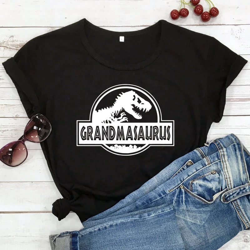 

Grandmasaurus 100% Cotton T-shirt Funny Grandma Birthday Gift Tshirt Cute Women Short Sleeve Dinosaur Graphic Tee Shirt Top