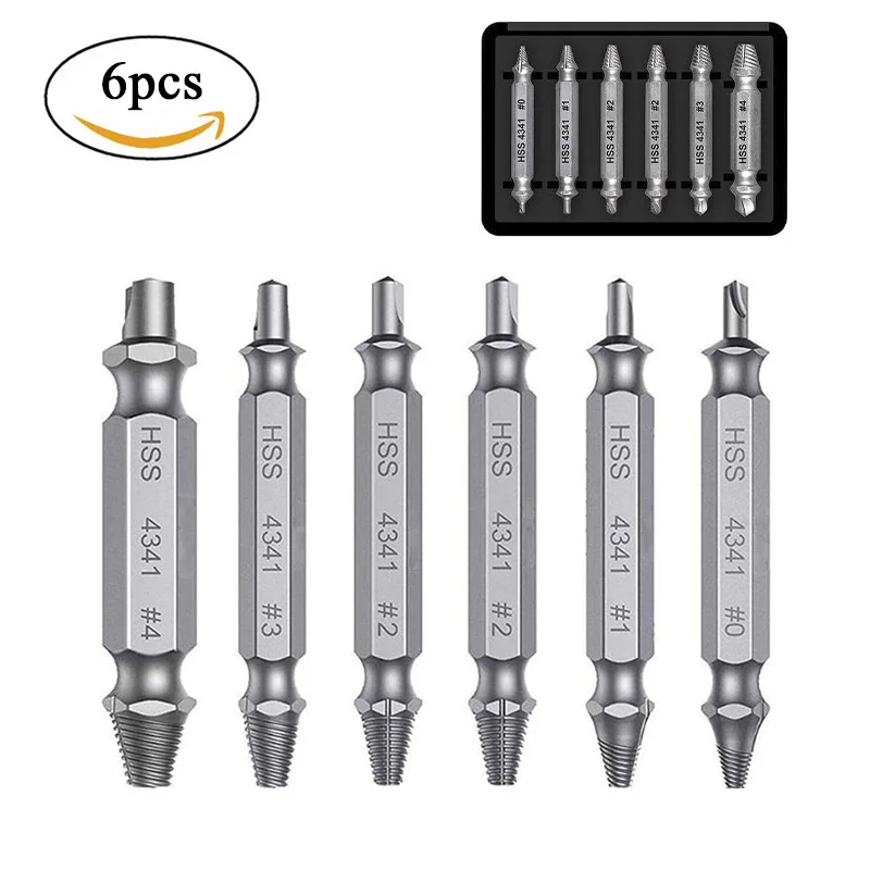 6pcs HSS4341 Damaged Screw Extractor Drill Bit Set Stripped Broken Screw Bolt Remover Extractor Easily Take Out Demolition Tools