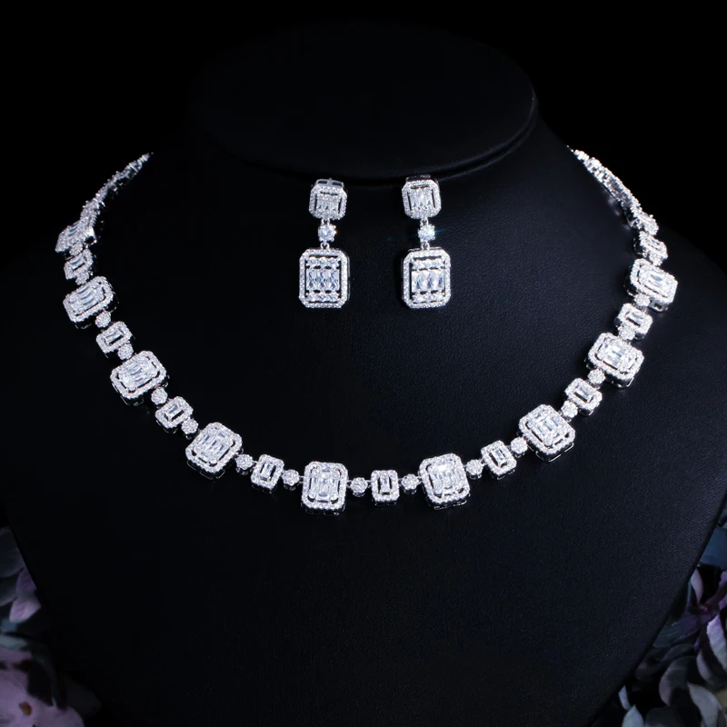 

CWWZircons Luxury African Cubic Zirconia Pave White Gold Color Bridal Wedding Jewelry Set for Women Party Dress Accessories T548