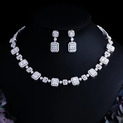CWWZircons Luxury African Cubic Zirconia Pave White Gold Color Bridal Wedding Jewelry Set for Women Party Dress Accessories T548