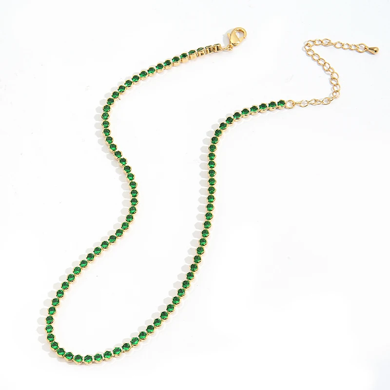 Colorful CZ Tennis Choker Necklace White Pink Green Gold Color Iced Out Bling 5A 5mm Cubic Zirconia Tennis Choker Jewelry Party